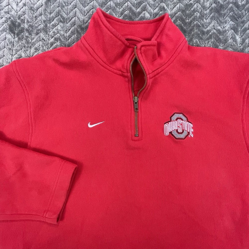 Mens Nike Team Ohio State Buckeyes 1/4 Zip Pullover Heavy Cotton Warmup Jacket L